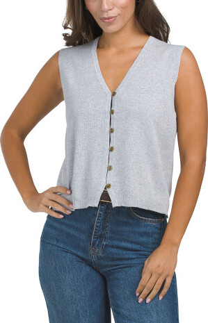 TJMAXX Sleeveless V-Neck Button Up Sweater Vest, Cotton/Polyester