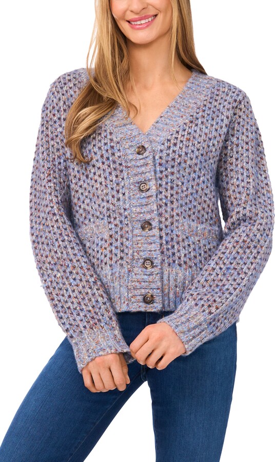 CeCe Tuck Stitch Grandpa Button-Up Cardigan