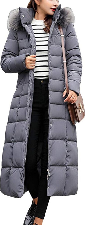 grey padded long coat