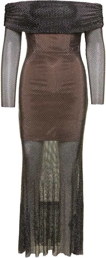 Rhinestone-embellished Fishnet Dress - Black/rhinestones - Ladies