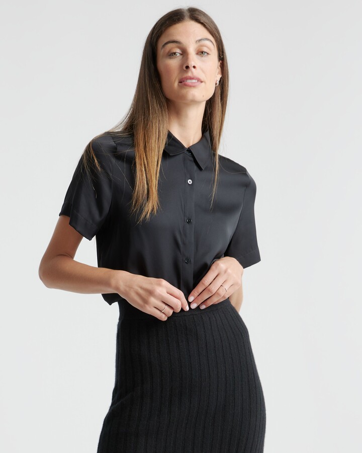 100% Washable Silk Stretch Short Sleeve Blouse