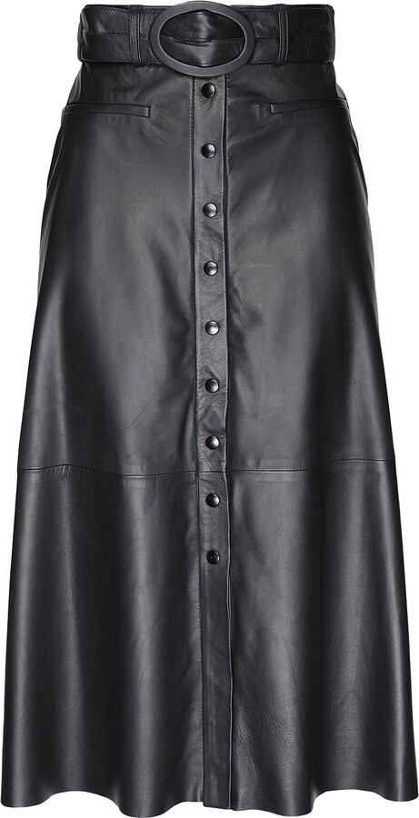 Louis Vuitton Belted Leather Midi Skirt