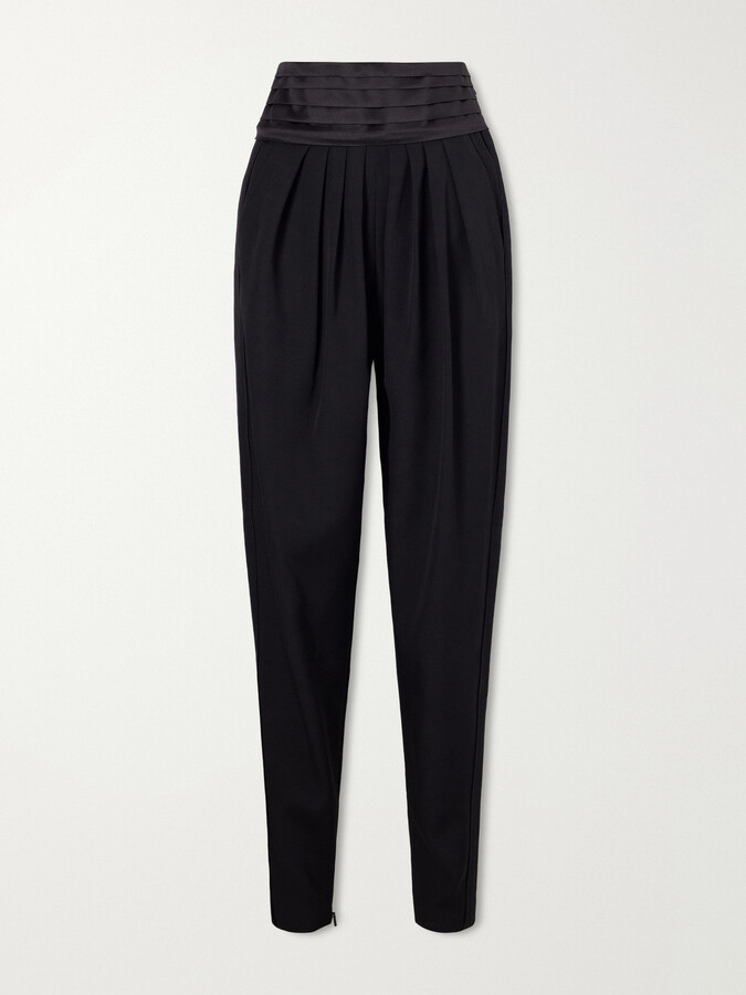 Lanvin - Pleated Charmeuse And Draped Wool Tapered Pants - Black