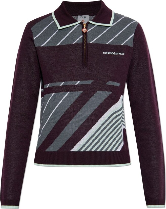 Casablanca Diagonal Tennis Long Sleeve Polo Shirt