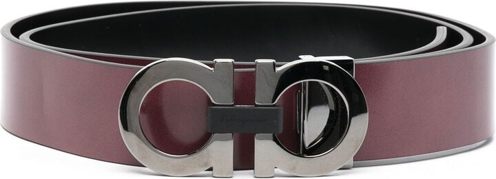 Salvatore Ferragamo Men's Double Adjustable Reversible Belt, Nero/Lipstick,  Red