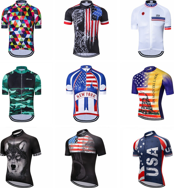 Weimomonkey USA cycling jersey Men & apos;s Bike jerseys Short sleeve summer Pro Road MTB Maillot Ciclismo Bicycle Tops T-shirts Breathable White