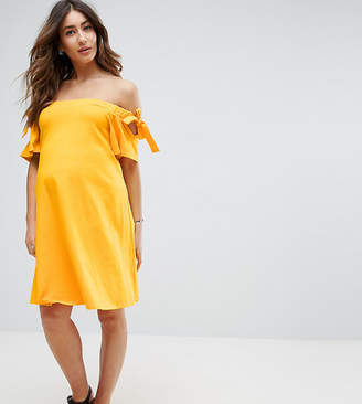 ASOS Maternity Off Shoulder Dress With With Tie Sleeve Detail
