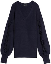Thumbnail for your product : Express Ribbed Ruffle Sleeve V-Neck Sweater