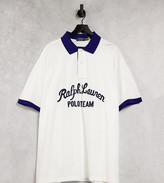 Thumbnail for your product : Polo Ralph Lauren Big & Tall script logo front contrast collar pique polo in white multi