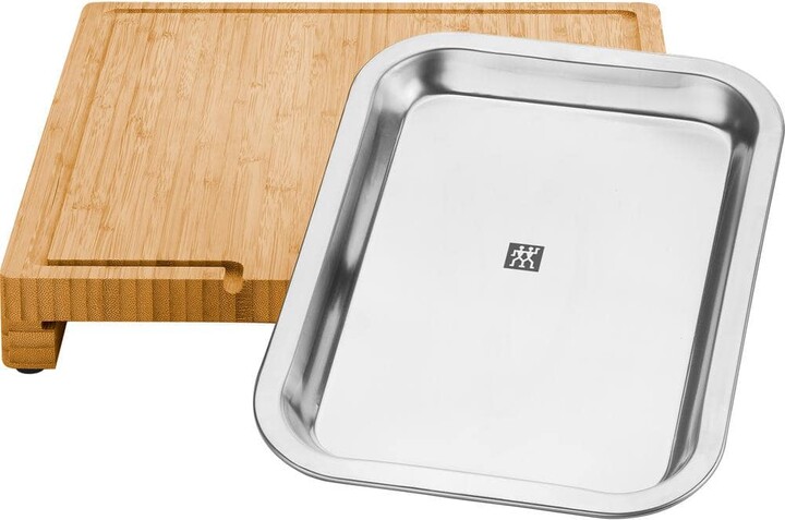 Zwilling BBQ 15.5 in. x 12-in Rectangle Bamboo Cutting Board with Stainless Steel Tray