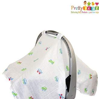 Pretty Baby Muslin Car Seat Cover For Babies. Newborn Baby Car Seat Canopy Is Breathable, Soft And Light Weight. Fits All Car Seats. Best Baby Gift For Moms, Baby Showers. Infant Car Seat Cover For Boys & Girls.