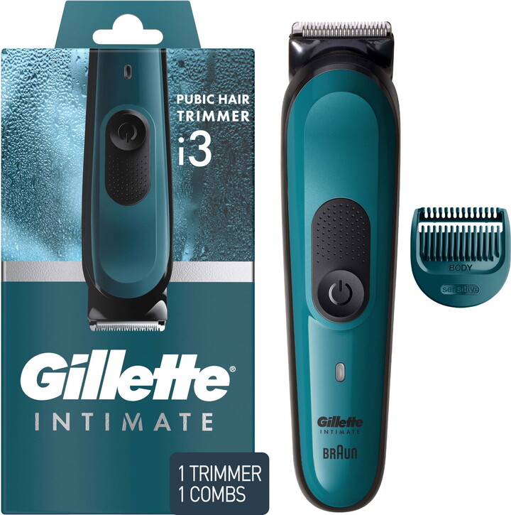 Gillette Intimate i3 Men's Pubic Hair Electric Trimmer for Men, Waterproof, Blue