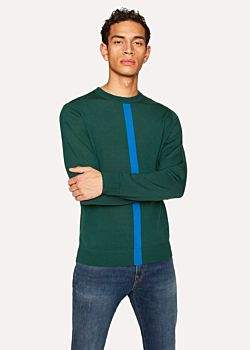 Paul Smith Men's Green Wool Sweater With Blue Stripe
