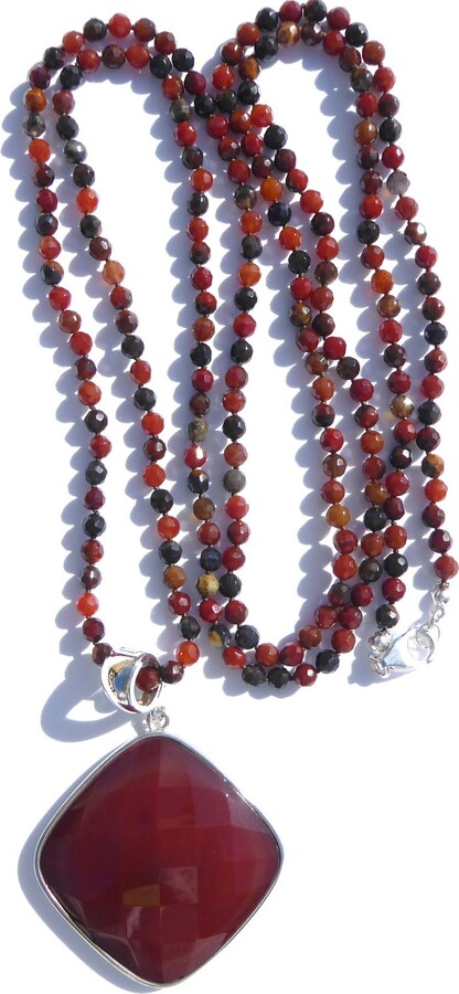 Etsy Coffee Agate Gemstone Necklace With Sterling Carnelian Enhancer Pendant