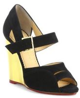 Thumbnail for your product : Charlotte Olympia Marcella Suede & Metallic Wedge Sandals