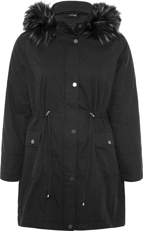 Yours Curve Faux Fur Lined Hooded Parka Coat Women's Plus Size