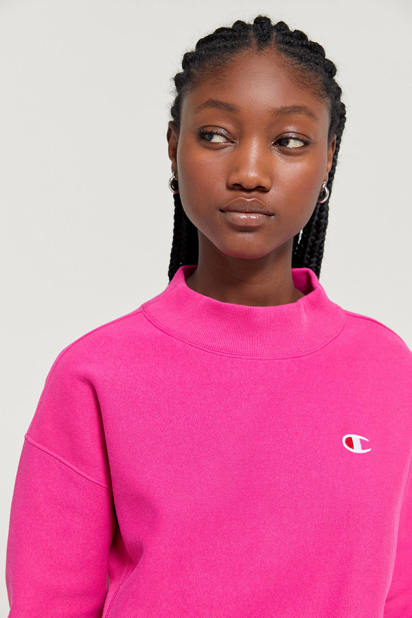 champion uo exclusive logo script pink crew neck sweatshirt