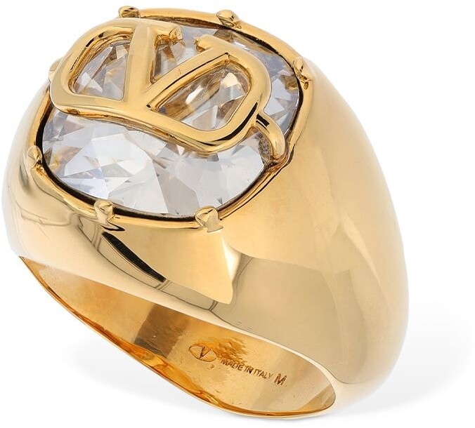 Valentino Garavani Crystal V Logo Light Thick Ring In Crystal,gold