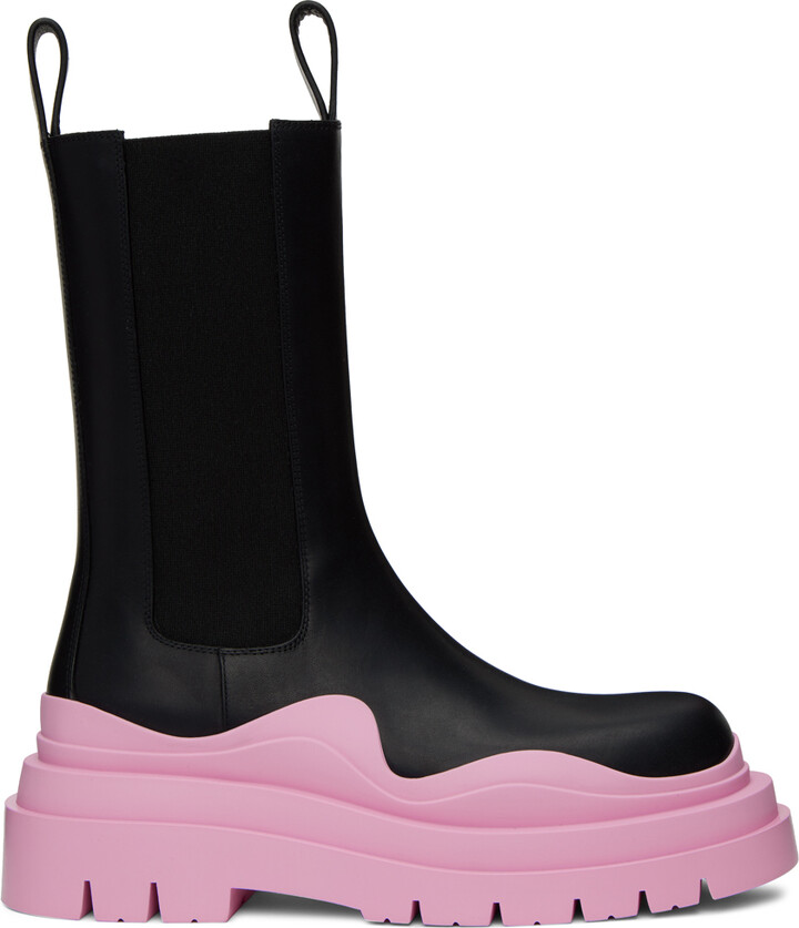 Bottega Veneta Black & Pink Tire Chelsea Boots