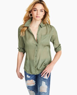 GUESS Cleo Solid Tie-Front Top - ShopStyle Button Down Shirts