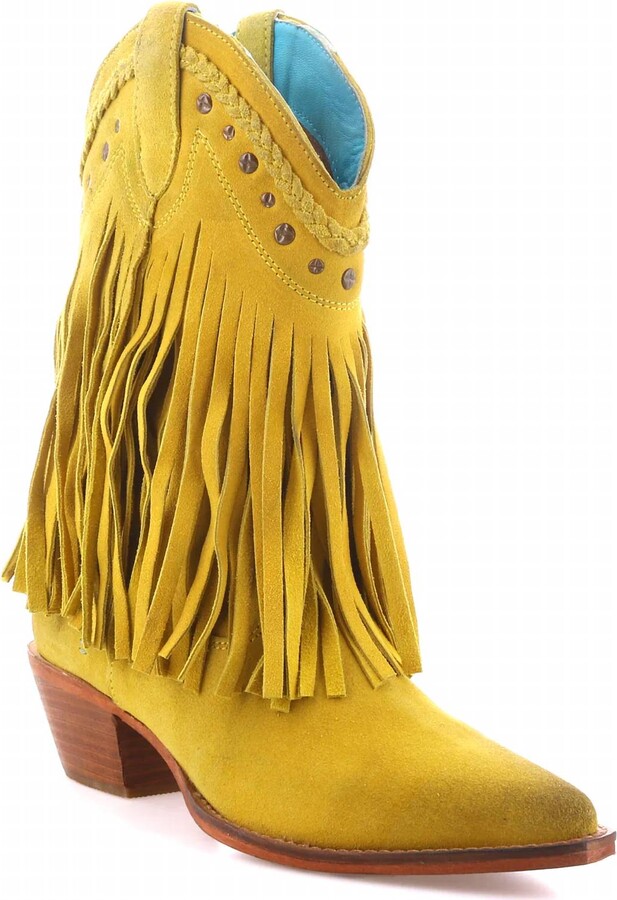 ROAN Women's Setup Fringe Western Boots In Mustard