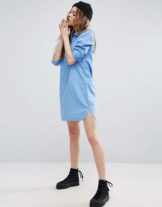 ASOS Pinstripe Shirt Dress With Embroidery And Badge Details