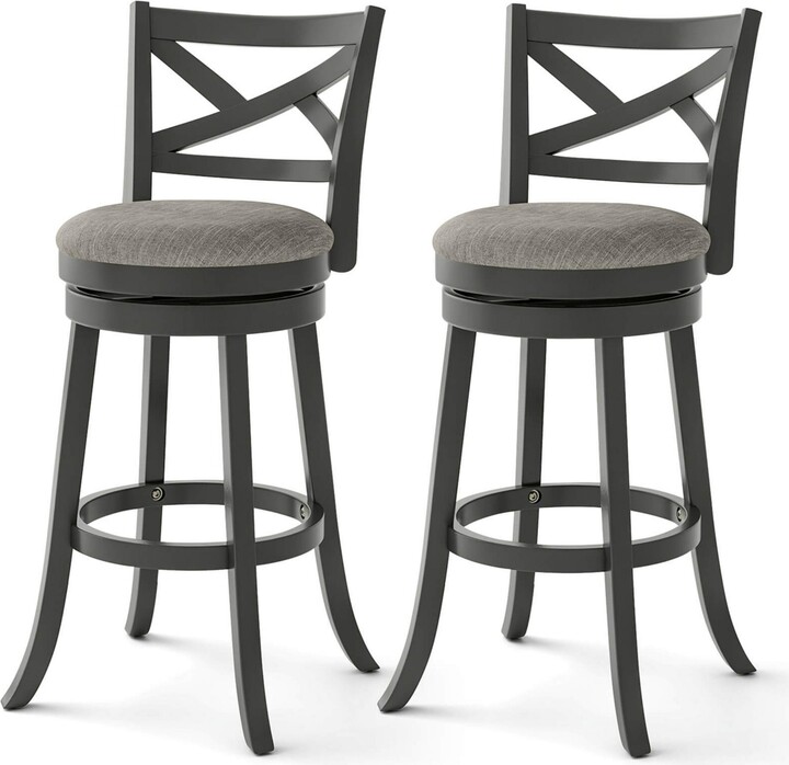 Costway Swivel Bar Stools Set of 2 Bar Height Chairs with Hollow Back Soft-padded Seat