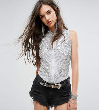 A Star Is Born Going Out Sleeveless Bodysuit With Iridescent Embellishment And Zip Front