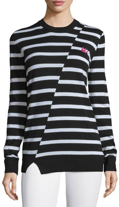 McQ Striped Wool Crewneck Sweater, Black/White