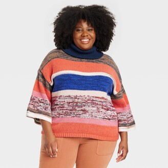Knox Rose™ Women's Plus Size Turtleneck Sweater Copper Striped 4X -  ShopStyle