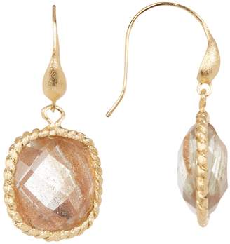 Rivka Friedman 18K Gold Clad Twisted Bezel Set Faceted Gold Rutilated Crystal Dangle Earrings