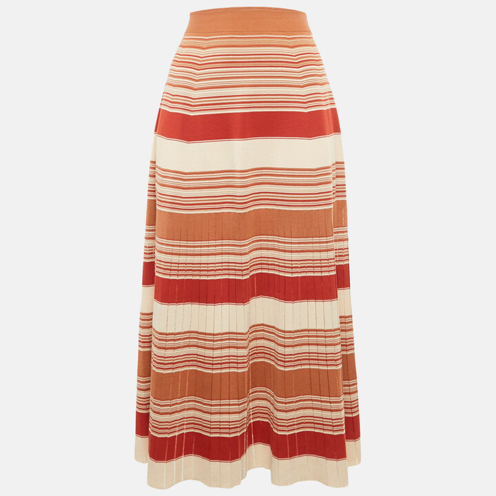 Loro Piana Brown Striped Knit Flared Midi Skirt M