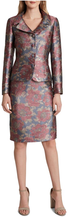 Tahari ASL Womens Plus Size 4 Button Floral Jacket and Skirt Set 