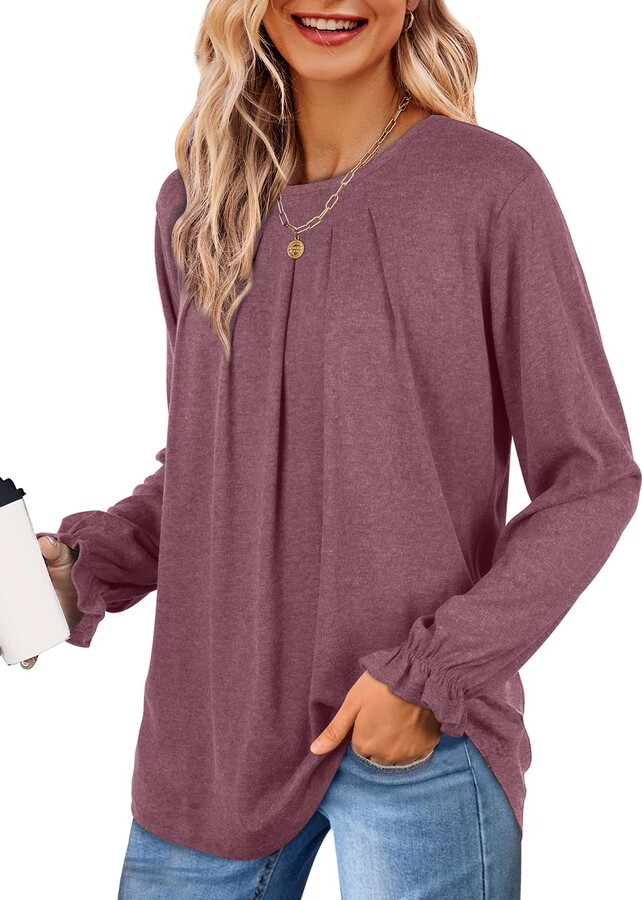 Dofaoo Sweatshirts for Women Long Sleeve Crew Neck Casual Tops with Ribbed  Hem Cuffs at  Women's Clothing store
