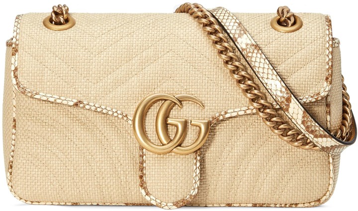 gg marmont raffia small shoulder bag