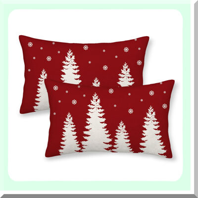 BRBCA Winter Wonderland Lumbar Pillow Covers - Set of 2 Red White Tree Snowflakes Decor Xmas Holiday Outdoor Cushion Cases for Couch Bed