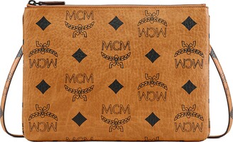 MCM Gold Monogram Visetos Logo Crossbody Pouch Bag Pochette 114m59