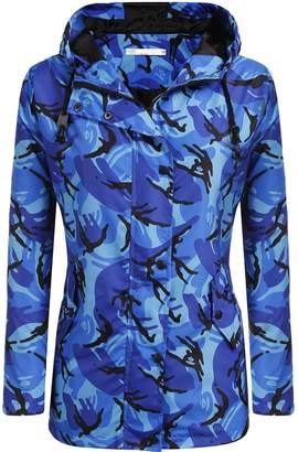 Meaneor Women's Waterproof Raincoat Outdoor Hooded Rain Jacket Blue Camouflage S