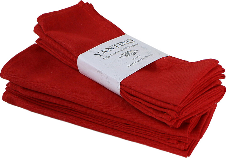 NONE 6PCS 30X45CM Red Christmas Cloth Napkins Reusable Table Placemat For Wedding Party Home Dining table Decoration Washable