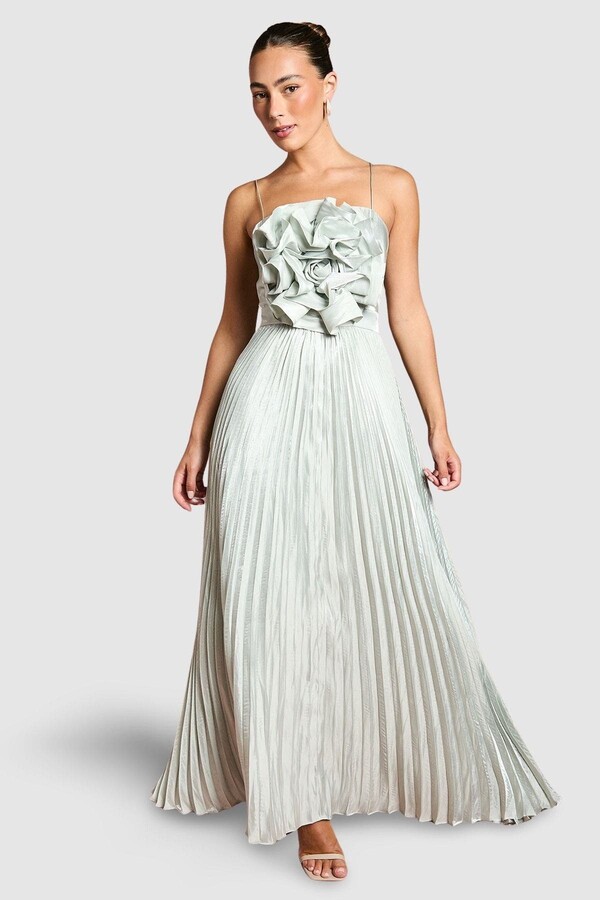 Coast Metallic Pleated Corsage Maxi Dress