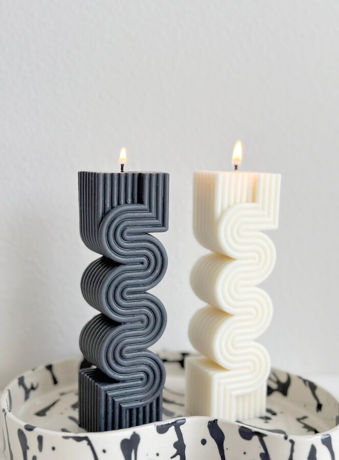 Etsy Wave Pillar Candle Geometric Soy Wax Sculpture