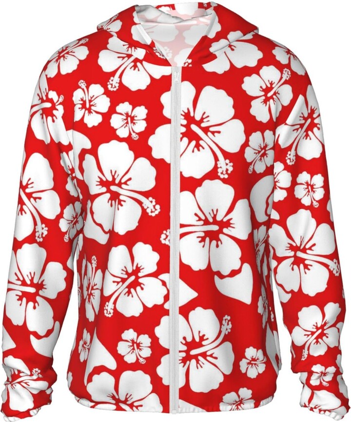 Generic Red Hawaiian Hibiscus Flower Men'S Women'S Sun Protection Hoodies Long Sleeve Zip Hooded Sun Shirts