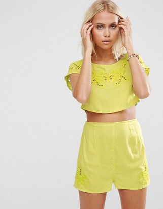 ASOS Bali Embroidered Cut Work Scallop Beach Crop Top Co-ord