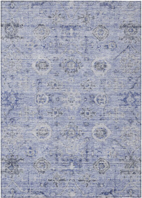 HomeRoots 9' X 12' Blue And Gray Damask Washable Indoor Outdoor Area Rug