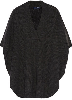 Splendid Sierra Faux Leather-Trimmed Cable-Knit Poncho