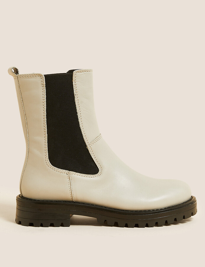 leather chelsea chunky high leg boots