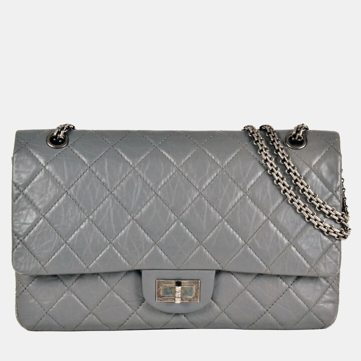 Chanel 2.55 Double Flap Grey Leather Shoulder Bag