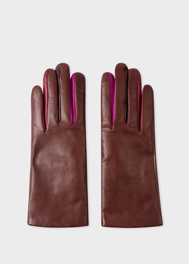 Paul Smith Women's Chocolate Brown Leather 'Concertina' Gloves With