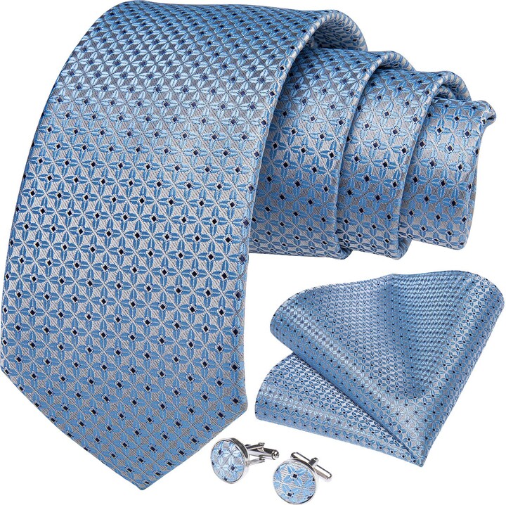 DiBanGu Men's Silk Tie and Pocket Square Woven Formal Tie Cufflink Set  Solid Neckties - blue - 59" - ShopStyle