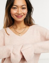 Thumbnail for your product : Vero Moda jumper with v neck and ruffle sleeve edge in pink